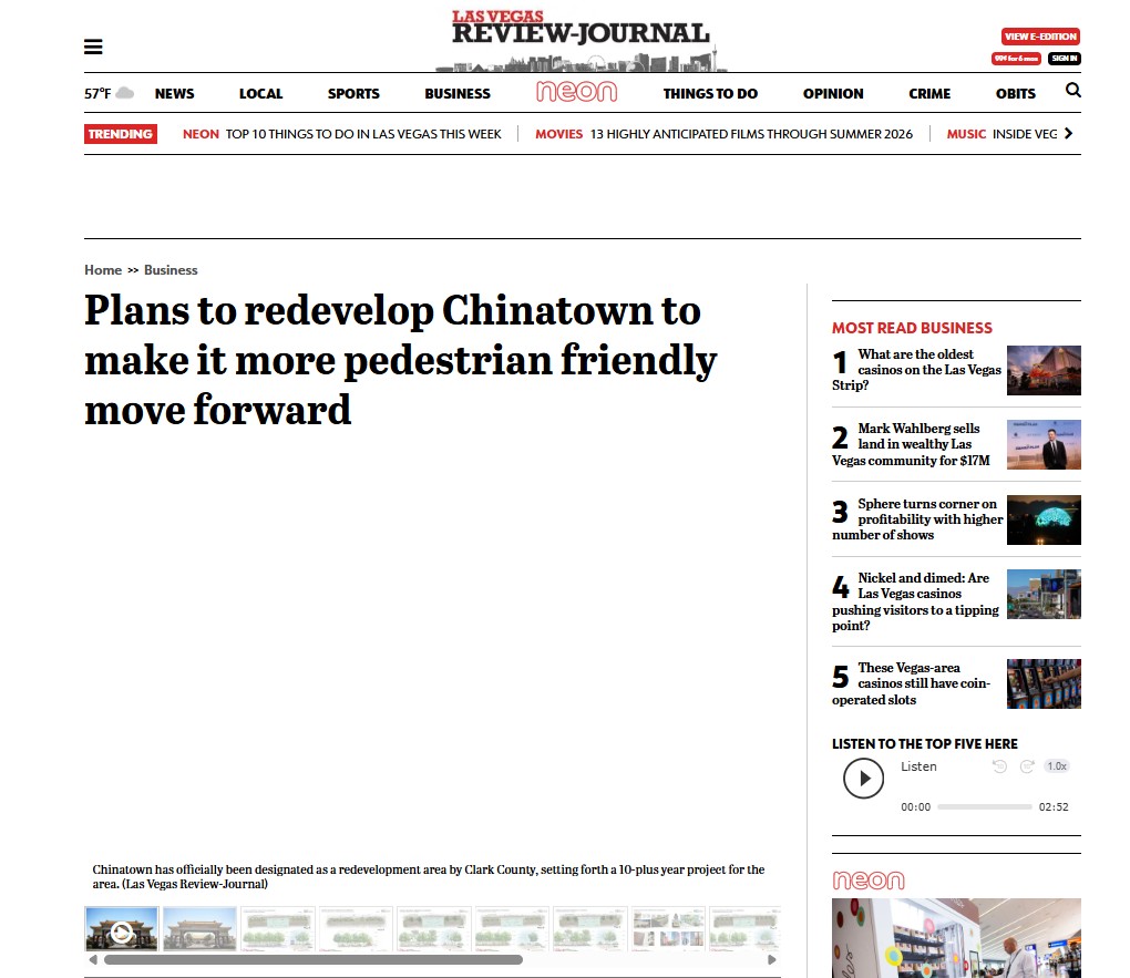 LAS VEGAS RENEW JORNAL - Plans to redevelop Chinatown to make it more pedestrian friendly move forward